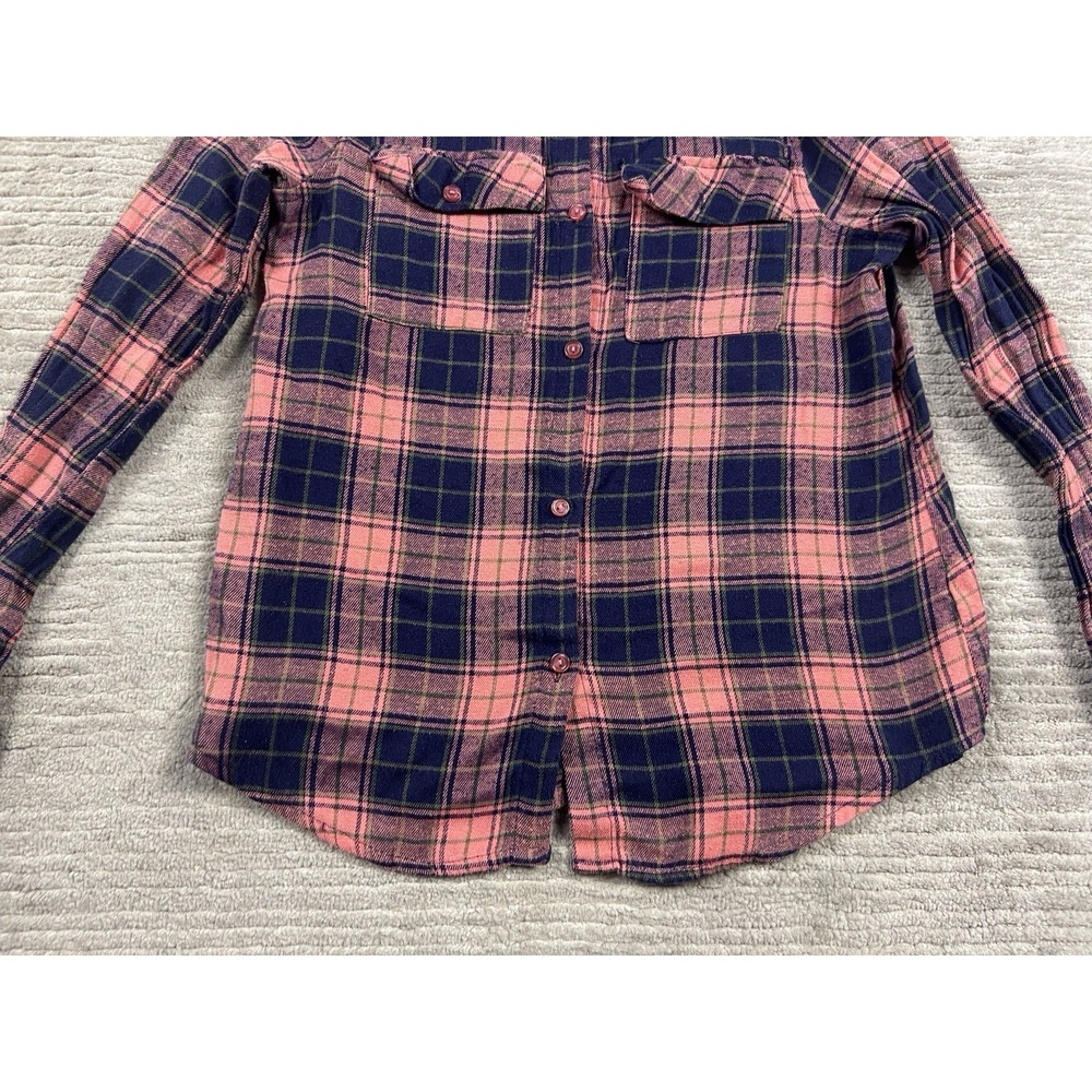 Rue 21 Flannel Top Womens Medium Pink Blue Plaid Longsleeve Western Button Up - Picture 3 of 12